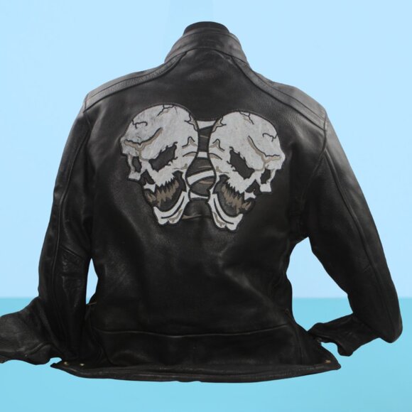 HEAVY Leather MOTORCYCLE JACKET Men's Leather Jacket LARGE Halloween SKULL - Picture 1 of 4